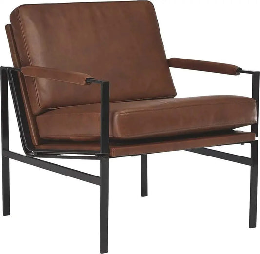 Brown Silver Finish-Amazon.com: Signature Design by Ashley Puckman Mid-Century Modern Leather Accent Chair, Black : Home & Kitchen