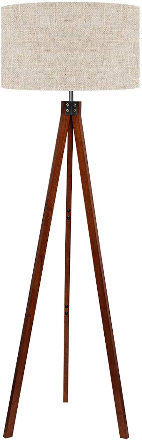 LEPOWER Wood Tripod Floor Lamp, Mid Century Standing Lamp, Modern Design Studying Light for Living Room, Bedroom, Study Room and Office, Flaxen Lamp Shade with E26 Lamp Base - Airbnb Ambassador
