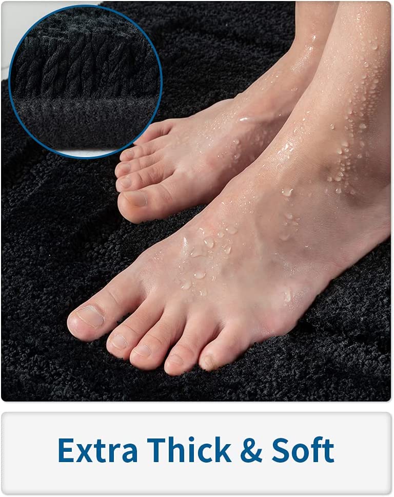 MontVoo Bath Mat Rug- Luxury Soft Absorbent Plush Microfiber Black Bathroom Rugs Mats Non Slip Washable Bath Mats Rugs for Bathroom Floor Sink Tub Shower Rug Bathmat 16”x24” - Airbnb Ambassador