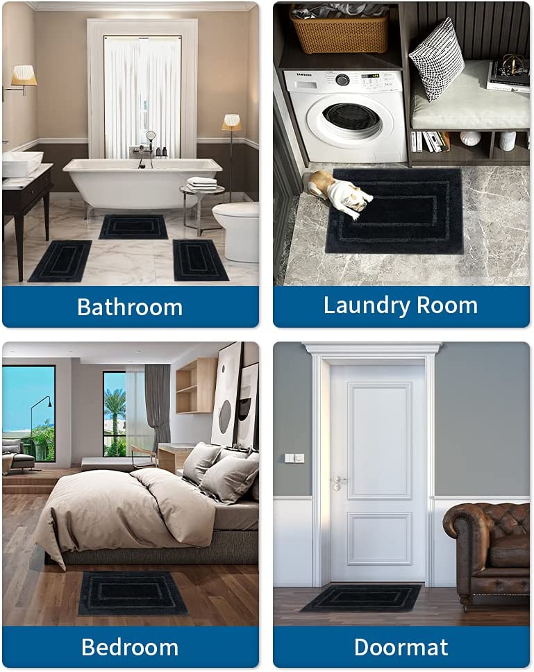MontVoo Bath Mat Rug- Luxury Soft Absorbent Plush Microfiber Black Bathroom Rugs Mats Non Slip Washable Bath Mats Rugs for Bathroom Floor Sink Tub Shower Rug Bathmat 16”x24” - Airbnb Ambassador