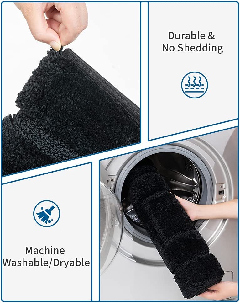 MontVoo Bath Mat Rug- Luxury Soft Absorbent Plush Microfiber Black Bathroom Rugs Mats Non Slip Washable Bath Mats Rugs for Bathroom Floor Sink Tub Shower Rug Bathmat 16”x24” - Airbnb Ambassador