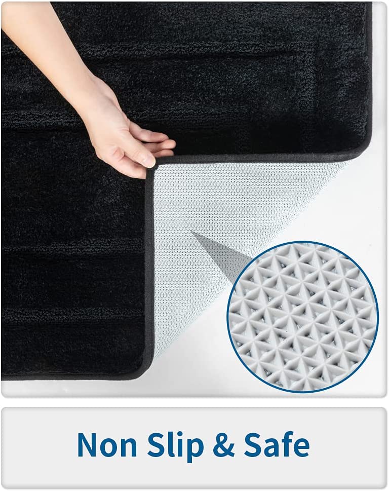 MontVoo Bath Mat Rug- Luxury Soft Absorbent Plush Microfiber Black Bathroom Rugs Mats Non Slip Washable Bath Mats Rugs for Bathroom Floor Sink Tub Shower Rug Bathmat 16”x24” - Airbnb Ambassador