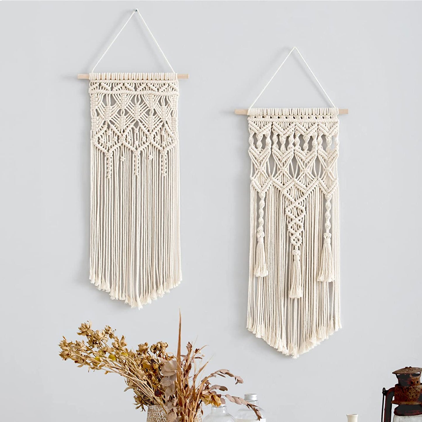 Mkono 2 Pcs Macrame Woven Wall Hanging Boho Home Chic Bohemian Geometric Art Decor - Beautiful Nursery Bedroom Apartment Dorm Room Decoration, Gift for Birthday Holiday, 28" L x 13" W - Airbnb Ambassador