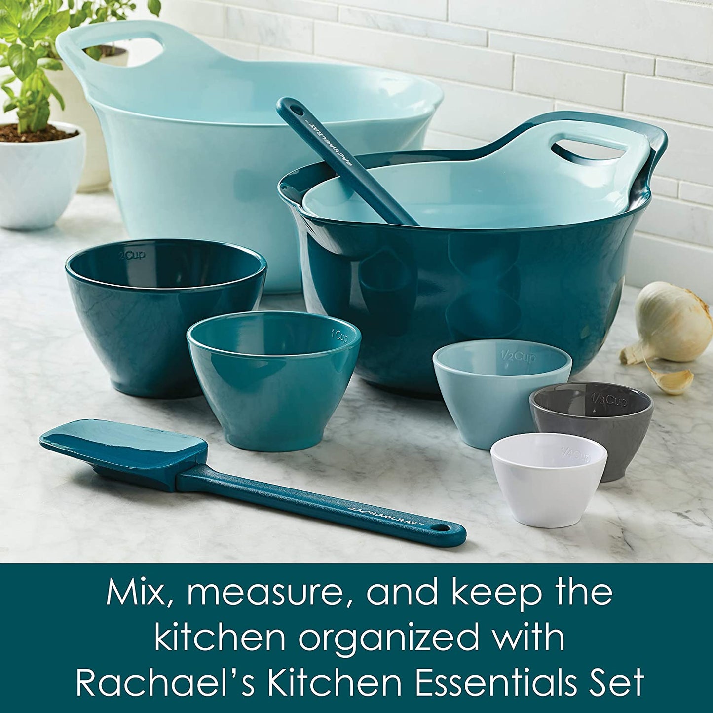 Rachael Ray Tools and Gadgets Mix and Measure Cooking / Baking Prep Set with Mixing Bowls, Measuring Cups, and Tools - 10 Piece, Light Blue and Teal - Airbnb Ambassador