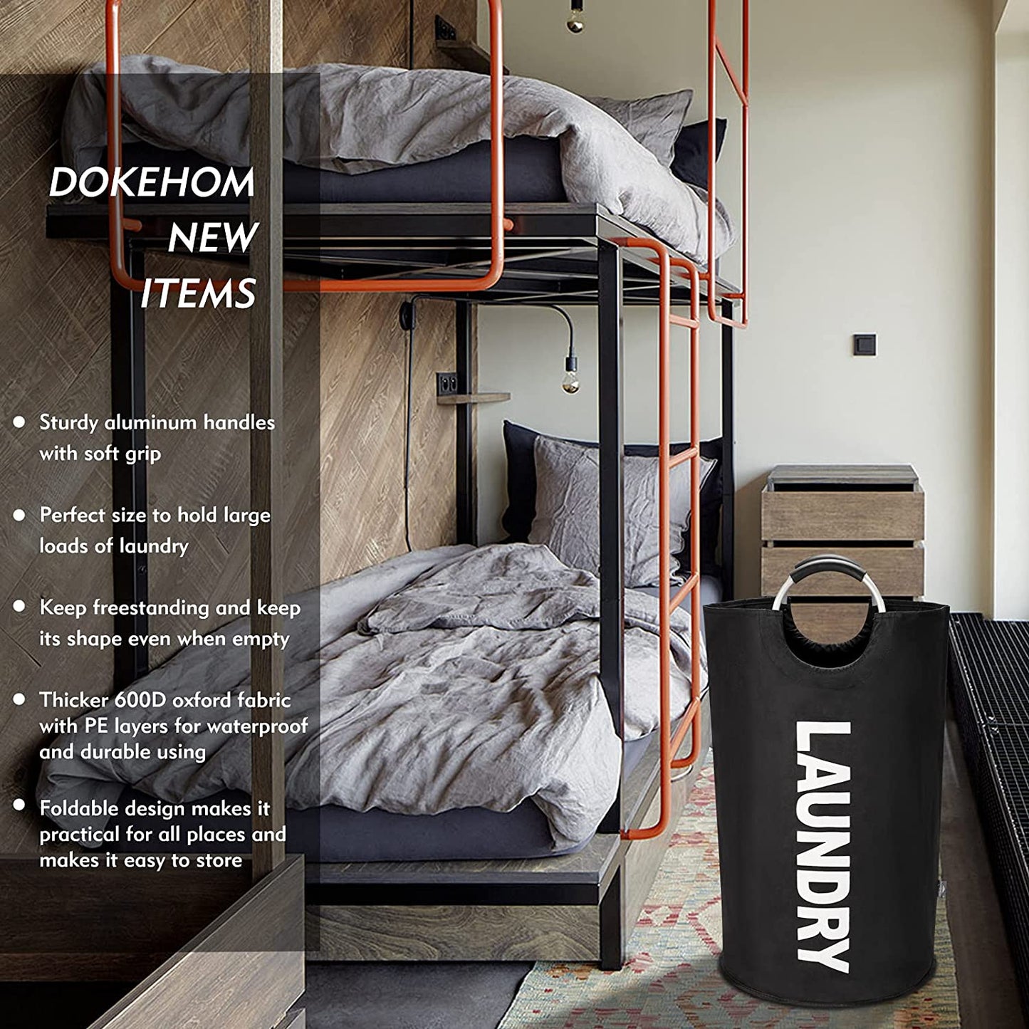 DOKEHOM 90L Large Laundry Basket (7 Colors), Collapsible Laundry Bag, Foldable Laundry Hamper, Folding Washing Bin (Black, L) - Airbnb Ambassador