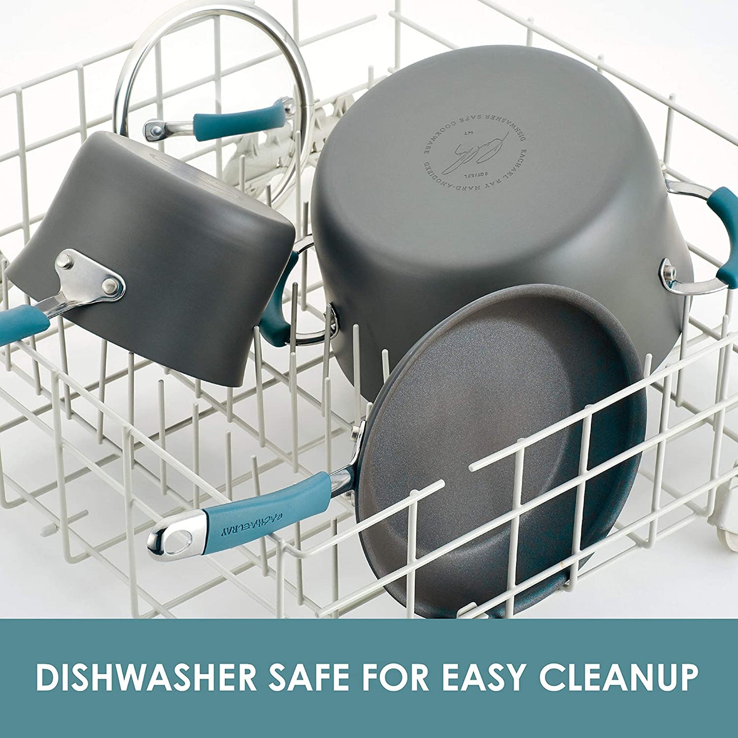 Rachael Ray Cucina Hard Anodized Nonstick Cookware Pots and Pans Set, 12 Piece, Gray with Blue Handles - Airbnb Ambassador