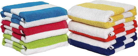 BolBom's, 6 Piece Bath Towel,100% Cotton Colorful Stripe Beach Towel, Oversize 30" x 60” Quick Dry High Absorbent Towel for Bath,Travel,Swim,Pool, Yoga, Hotel,Parties,Guests & Perfect for Daily Use - Airbnb Ambassador