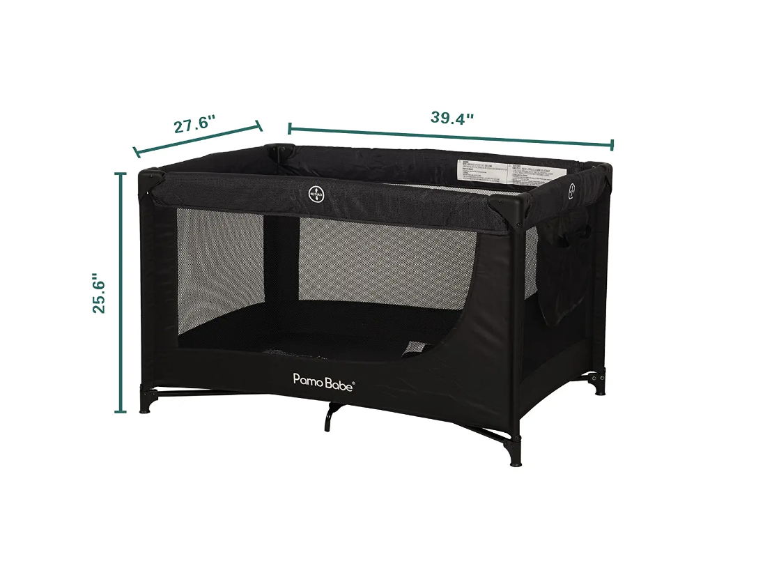 Pamo Babe Portable Crib Baby Playpen with Mattress and Carry Bag (Black)…