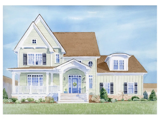 Custom watercolor house painting, home portrait from your photo