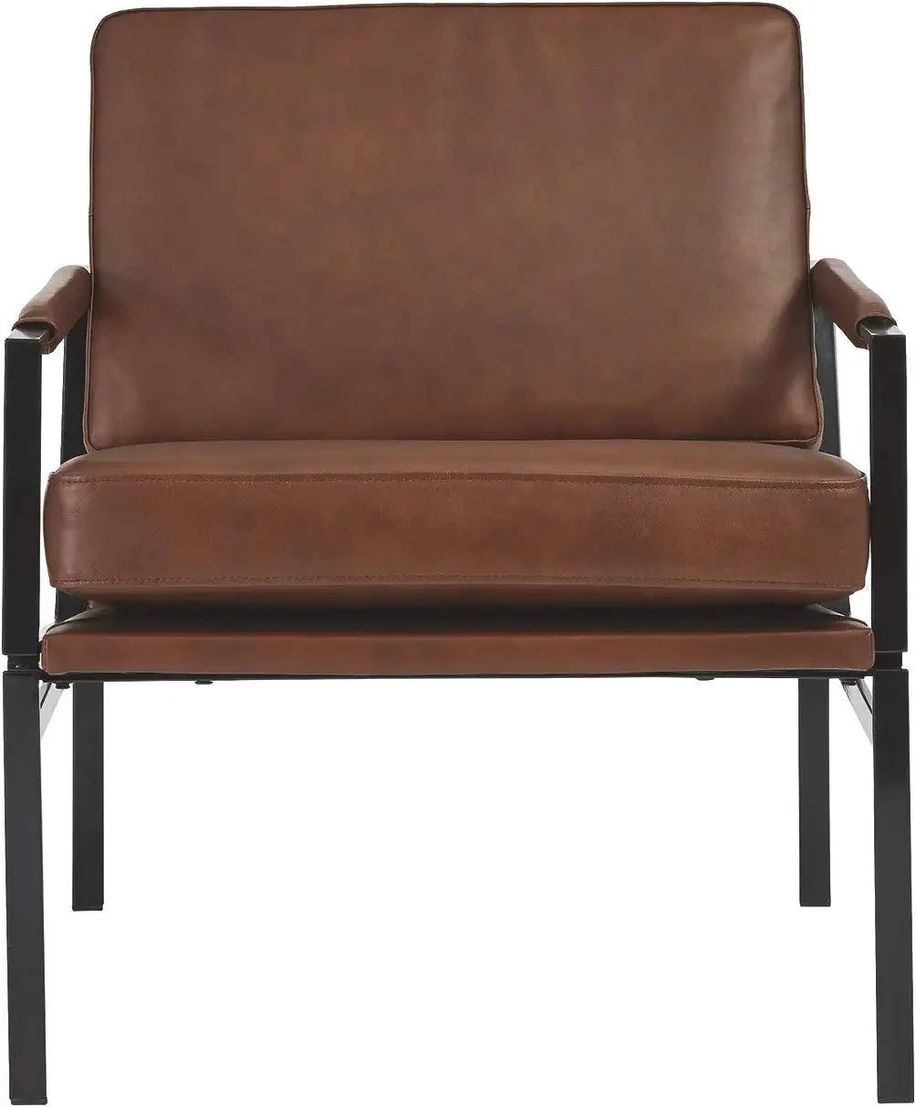 Brown Silver Finish-Amazon.com: Signature Design by Ashley Puckman Mid-Century Modern Leather Accent Chair, Black : Home & Kitchen