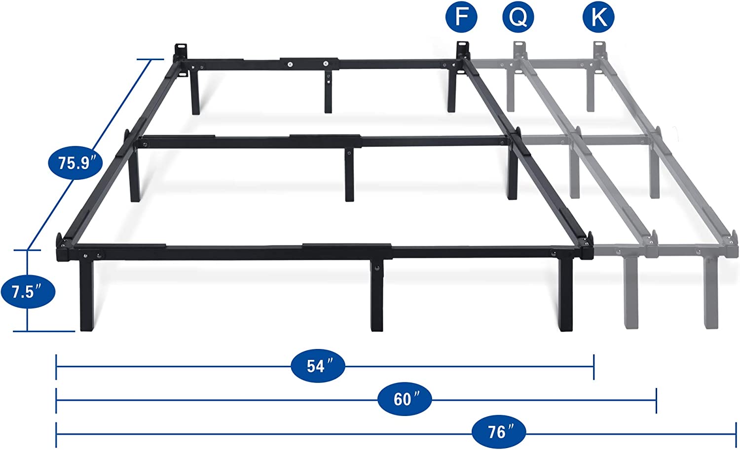 Olee Sleep 7 Inch Dura Metal Compact Steel Bed Frame, Adjustable for Full Queen King, Tool Free, Easy Assembly, Non Slip for Mattress & Box Spring - Airbnb Ambassador