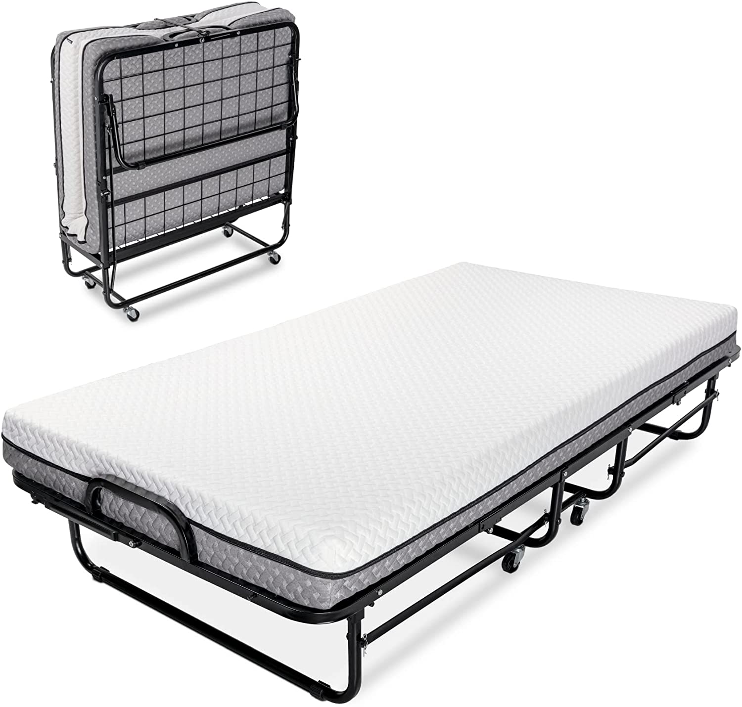 Milliard Deluxe Diplomat Folding Bed – Twin Size - with Luxurious Memory Foam Mattress and a Super Strong Sturdy Frame – 75” x 38 - Airbnb Ambassador