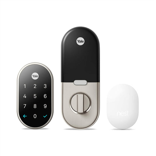 Google Nest x Yale Lock - Tamper-Proof Smart Lock for Keyless Entry - Keypad Deadbolt Lock for Front Door - Works with Nest Secure Alarm System - Satin Nickel - Airbnb Ambassador