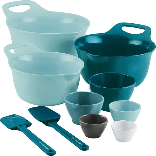 Rachael Ray Tools and Gadgets Mix and Measure Cooking / Baking Prep Set with Mixing Bowls, Measuring Cups, and Tools - 10 Piece, Light Blue and Teal - Airbnb Ambassador