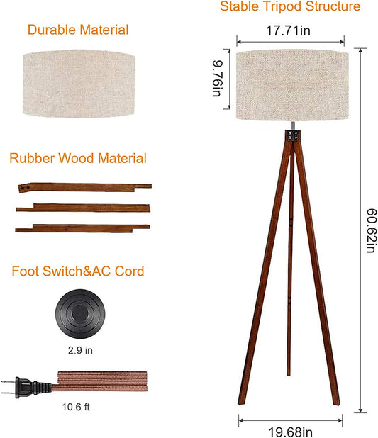 LEPOWER Wood Tripod Floor Lamp, Mid Century Standing Lamp, Modern Design Studying Light for Living Room, Bedroom, Study Room and Office, Flaxen Lamp Shade with E26 Lamp Base - Airbnb Ambassador