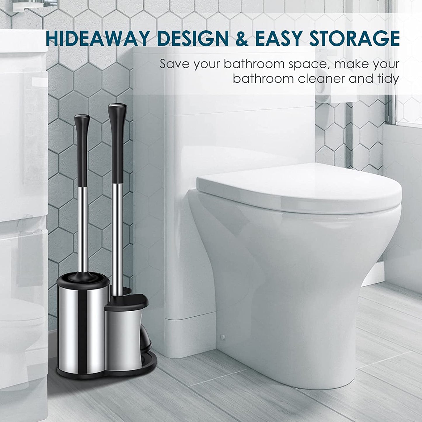 Toilet Plunger Bowl Brush Set: Hideaway Heavy Duty Toilet Plunger