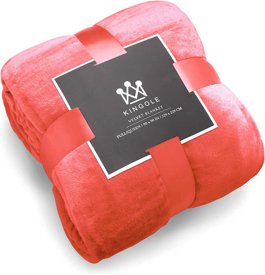 Kingole Flannel Fleece Microfiber Throw Blanket, Luxury Coral Red King Size Lightweight Cozy Couch Bed Super Soft and Warm Plush Solid Color 350GSM (108 x 90 inches) - Airbnb Ambassador