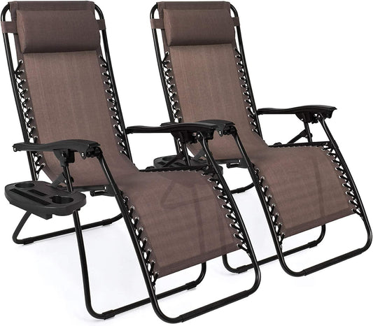 Best Choice Products Set of 2 Adjustable Steel Mesh Zero Gravity Lounge Chair Recliners w/Pillows and Cup Holder Trays, Brown - Airbnb Ambassador