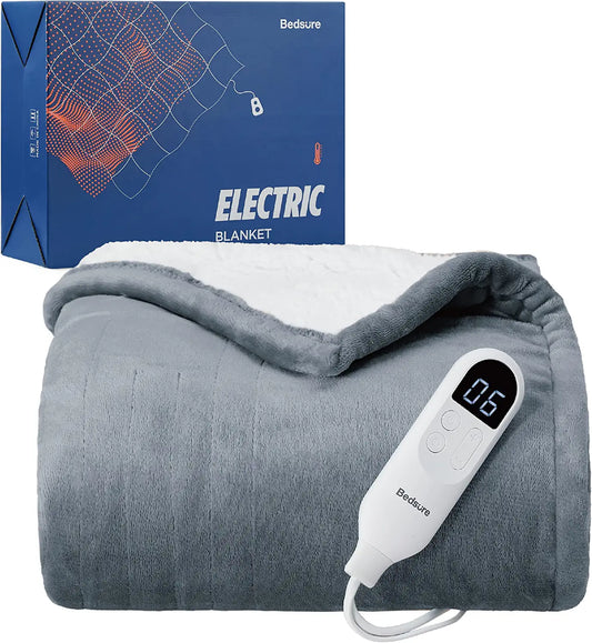 Bedsure Electric Blanket Queen Size - Heated Blanket Queen, 10 Heat Settings Fleece Heating Blanket with 10 Time Settings, 8hrs Timer Auto Shut Off, Dual Control (84×90 inches, Grey)