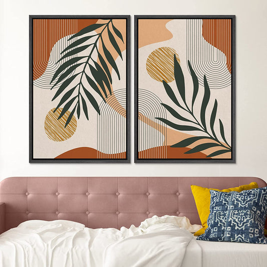 SIGNFORD Framed Canvas Print Wall Art Mid-Century Palm Leaf and Geometry Symbols Abstract Shapes Illustrations Modern Boho Nature Colorful Chic for Living Room, Bedroom, Office - 24"x36"x2 Black - Airbnb Ambassador