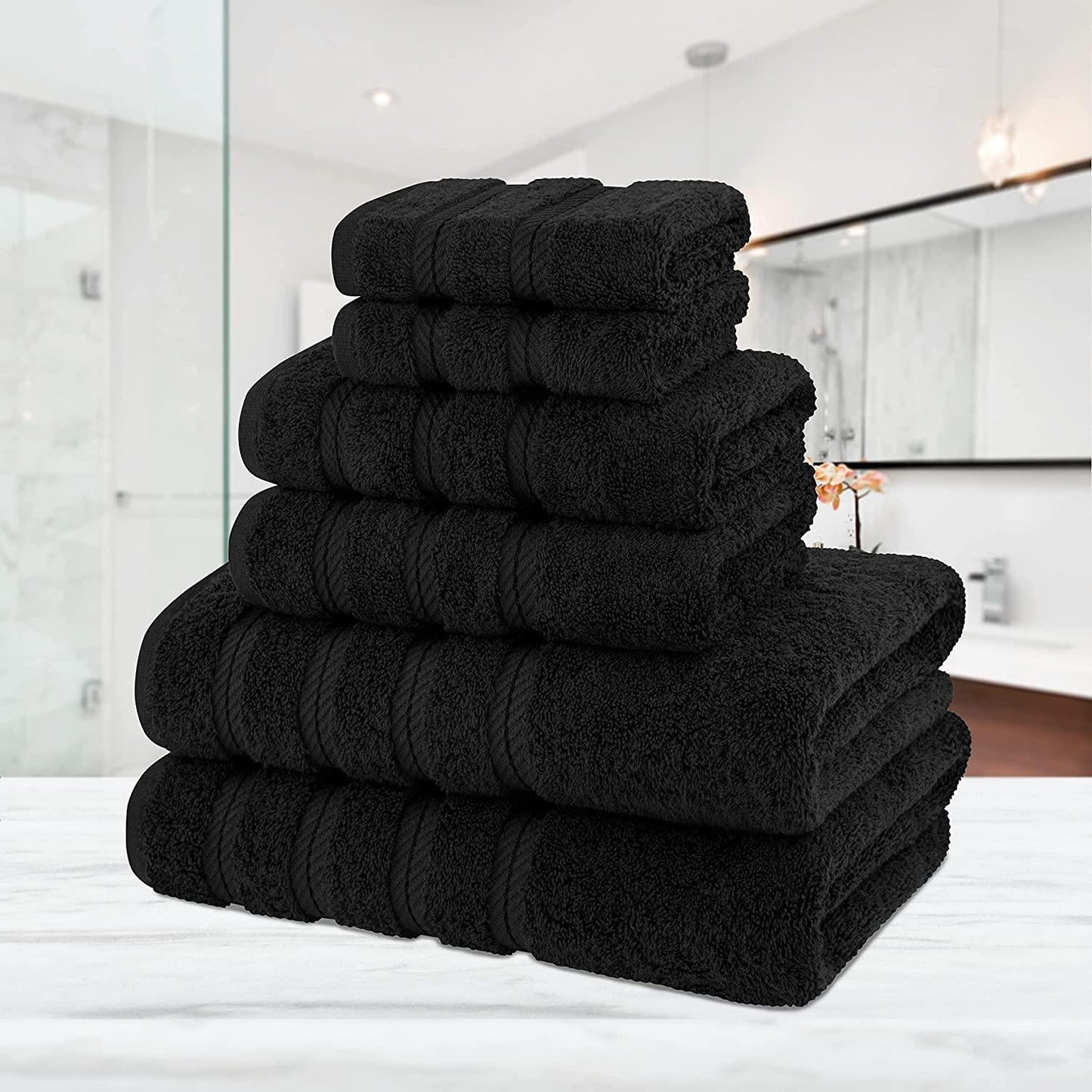 American Soft Linen, 6 Piece Towel Set, 2 Bath Towels 2 Hand Towels 2 Washcloths, Super Soft and Absorbent, 100% Turkish Cotton Towels for Bathroom and Kitchen Shower Towel, Black - Airbnb Ambassador