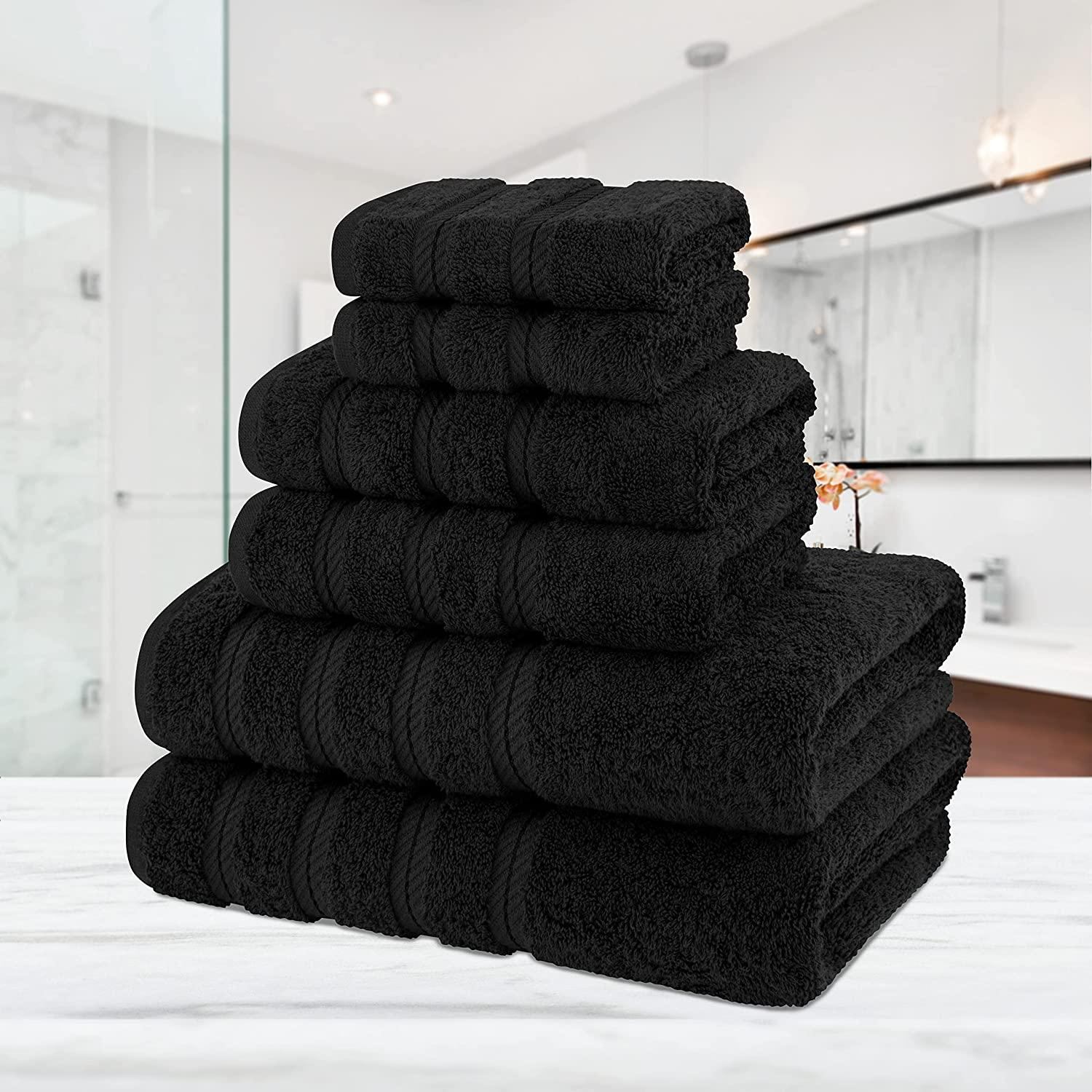 American Soft Linen, 6 Piece Towel Set, 2 Bath Towels 2 Hand Towels 2 Washcloths, Super Soft and Absorbent, 100% Turkish Cotton Towels for Bathroom and Kitchen Shower Towel, Black - Airbnb Ambassador