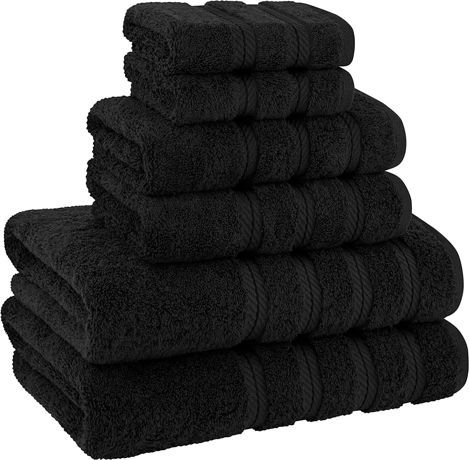 American Soft Linen, 6 Piece Towel Set, 2 Bath Towels 2 Hand Towels 2 Washcloths, Super Soft and Absorbent, 100% Turkish Cotton Towels for Bathroom and Kitchen Shower Towel, Black - Airbnb Ambassador