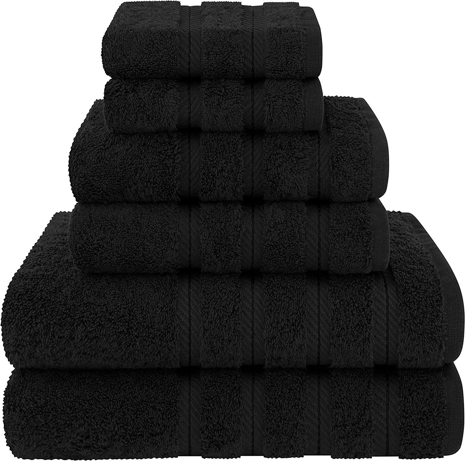 American Soft Linen, 6 Piece Towel Set, 2 Bath Towels 2 Hand Towels 2 Washcloths, Super Soft and Absorbent, 100% Turkish Cotton Towels for Bathroom and Kitchen Shower Towel, Black - Airbnb Ambassador