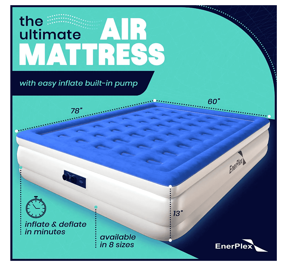 EnerPlex Air Mattress with Built-in Pump - Double Height Inflatable Mattress for Camping, Home & Portable Travel - Durable Blow Up Bed with Dual Pump - Easy to Inflate/Quick Set UP - Airbnb Ambassador