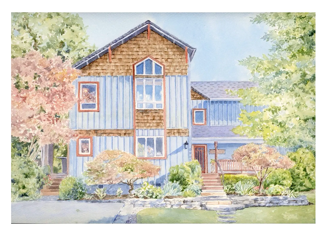 Custom watercolor house painting, home portrait from your photo